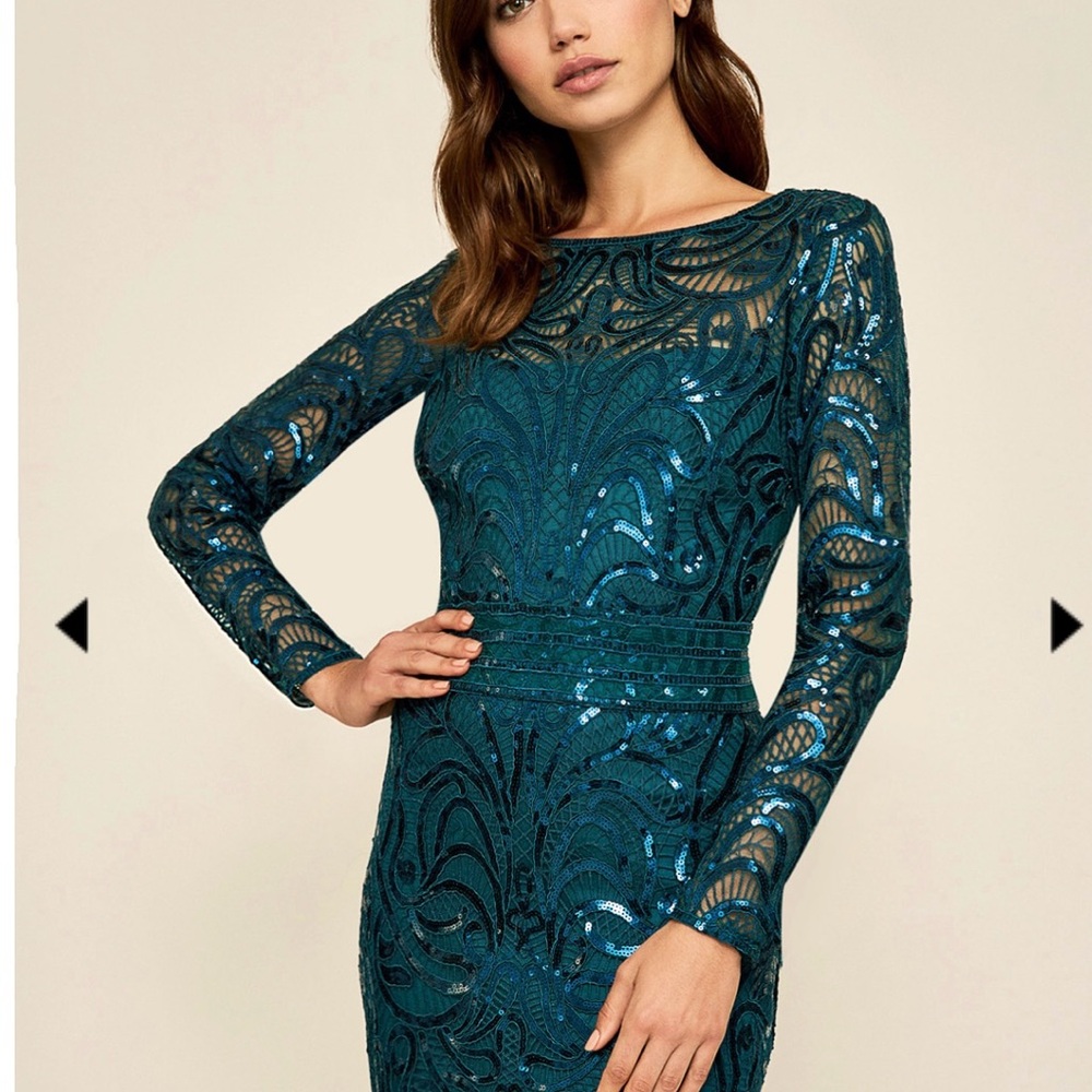 Tadashi Shoji Teal Sequin Lace Dress